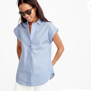 J. Crew Short Sleeve Shirt popover shirt in oxford blue